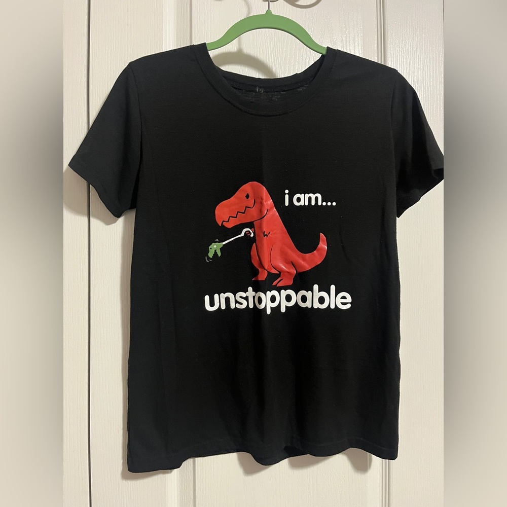 Black T-Shirt with Red Dinosaur Print
